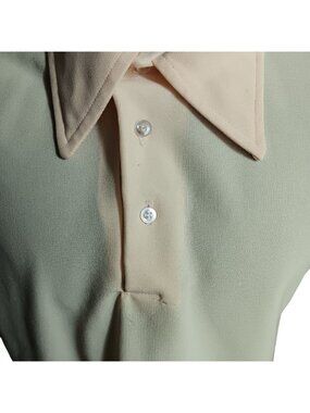 True Vintage 1970's Polo Shirt Large Yellow Polyester Stretch Disco